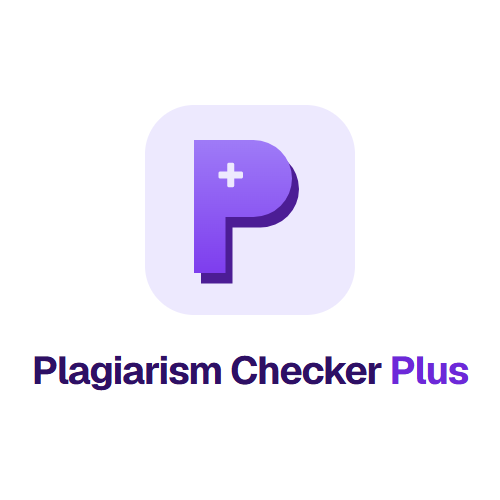 Plagiarism Checker Plus logo: stacked, light